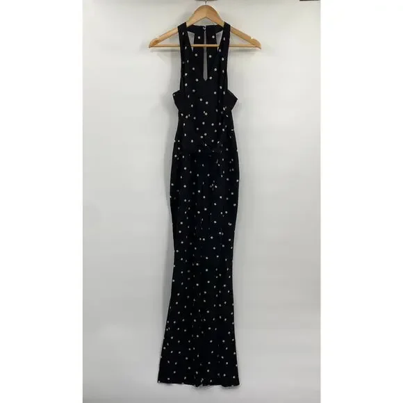 Ann Taylor Polka Dot Jumpsuit Racerback Wide Leg Sleeveless Black Beige Womens 2 - Picture 2 of 9